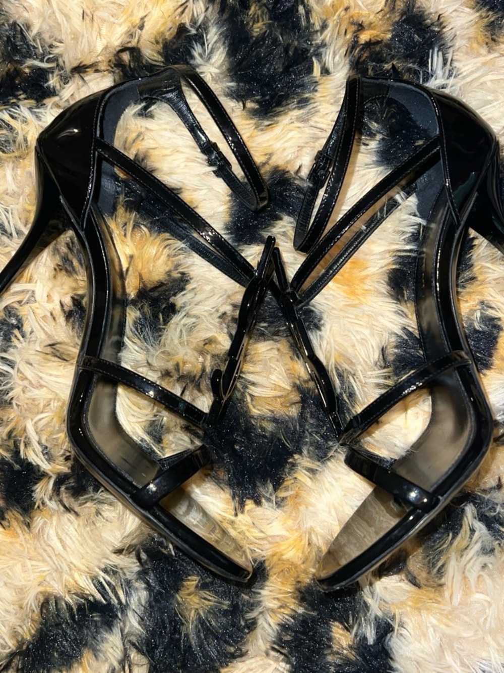 Saint Laurent Black Patent Leather Cassandra Sandal Heels 37.5 - Picture 14 of 16